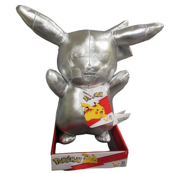 NEW Pikachu Plush Silver 8" GameStop Pokemon 25th Anniversary Chrome Nintendo - Picture 2 of 12